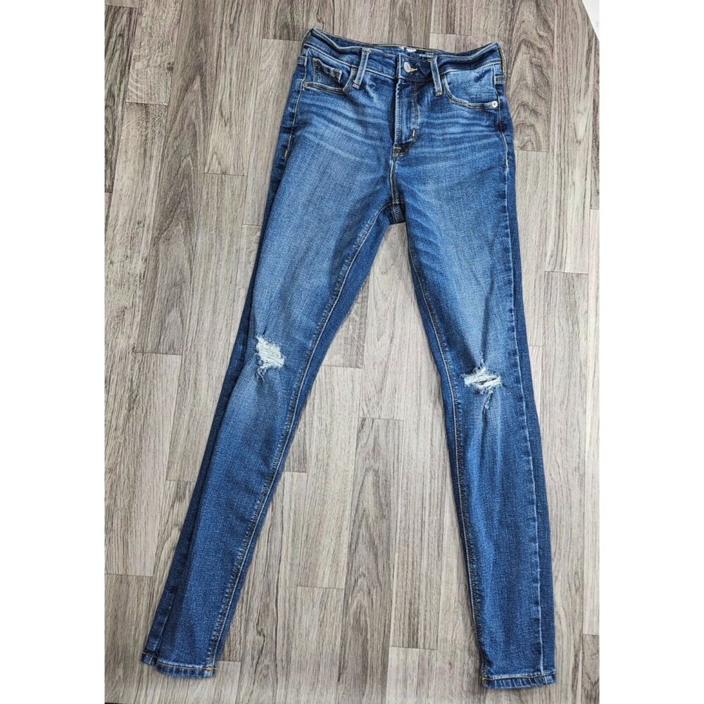 Old Navy Womens Size 00 Pockets‎ High Rise Skinny Distressed Denim Blue Jeans